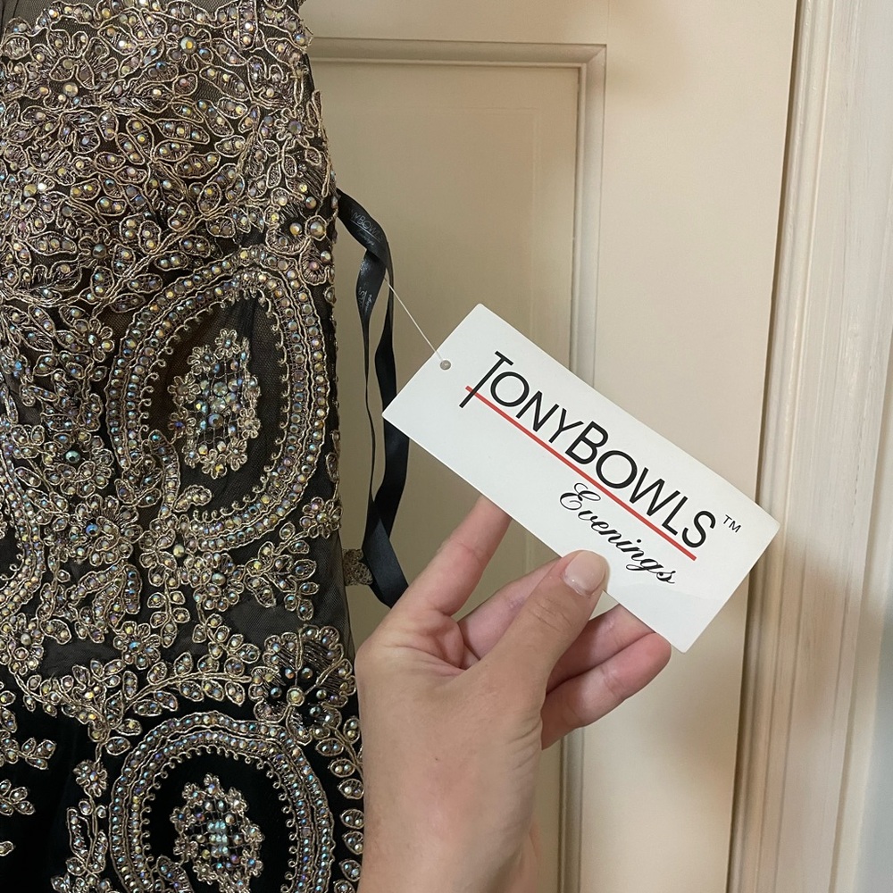 Tony Bowls Black and Gold Embellished Prom Dress - Picture 4 of 12